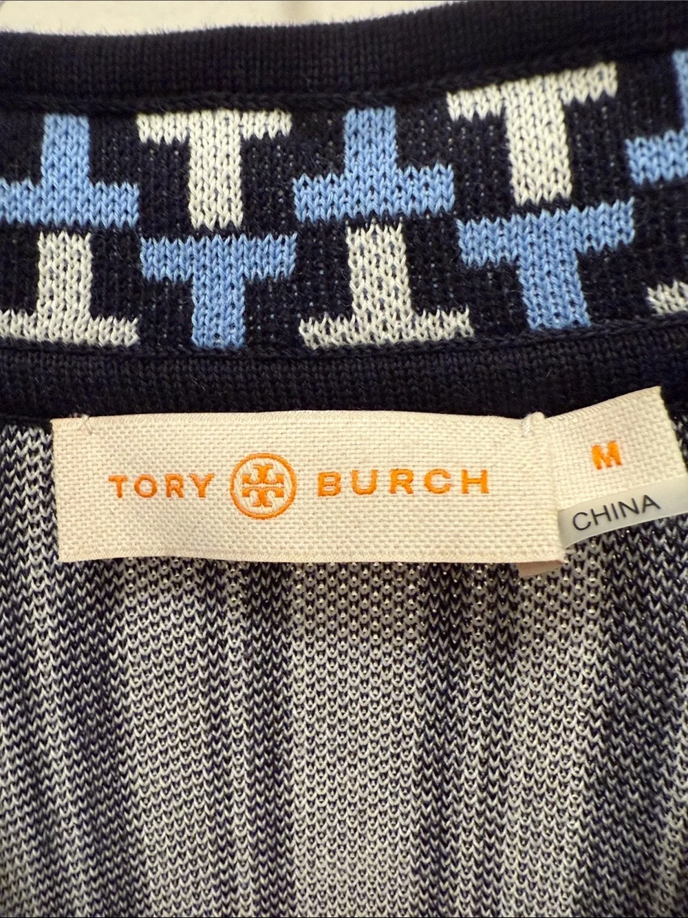 Tory Burch Black and White Vertical Stripe V-Notch Knit Tunic